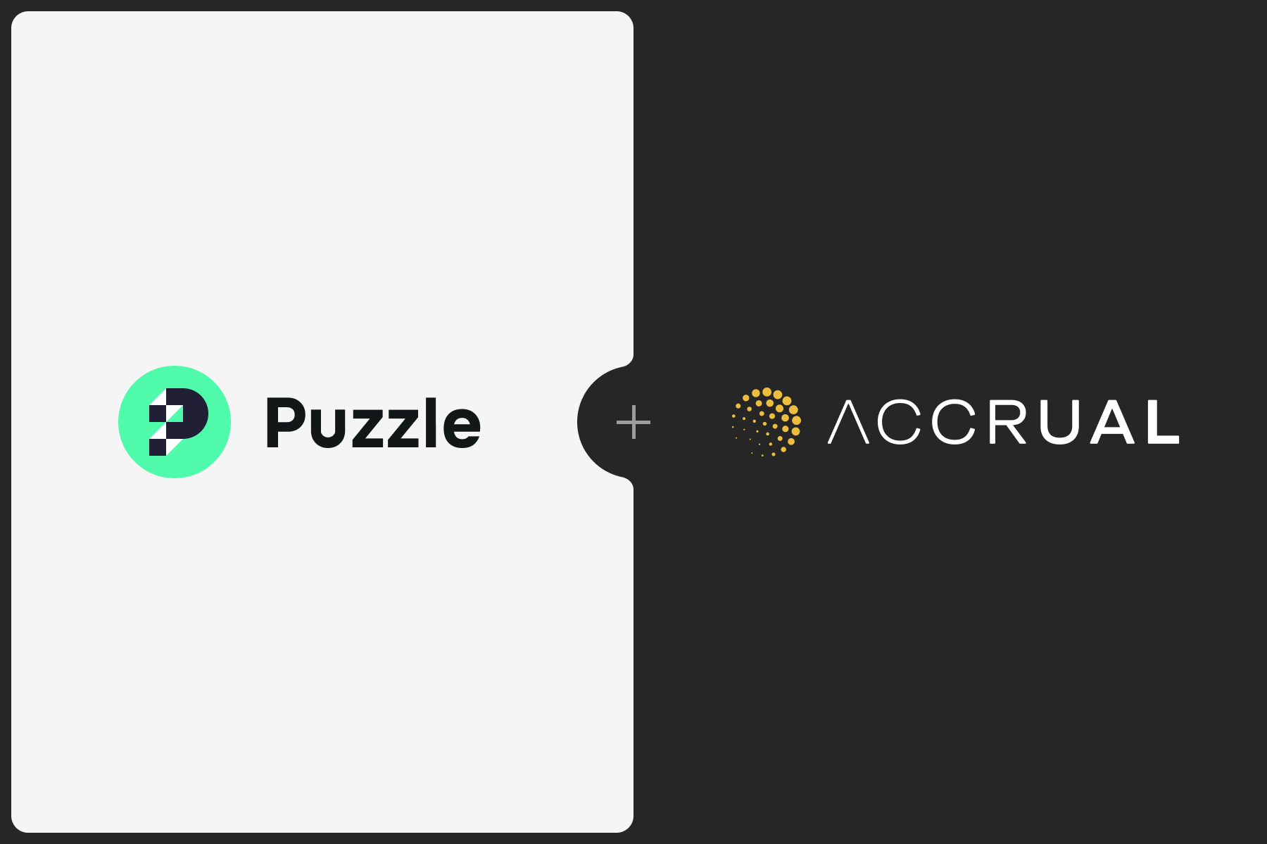 Puzzle and Accrual logos joined by a plus sign